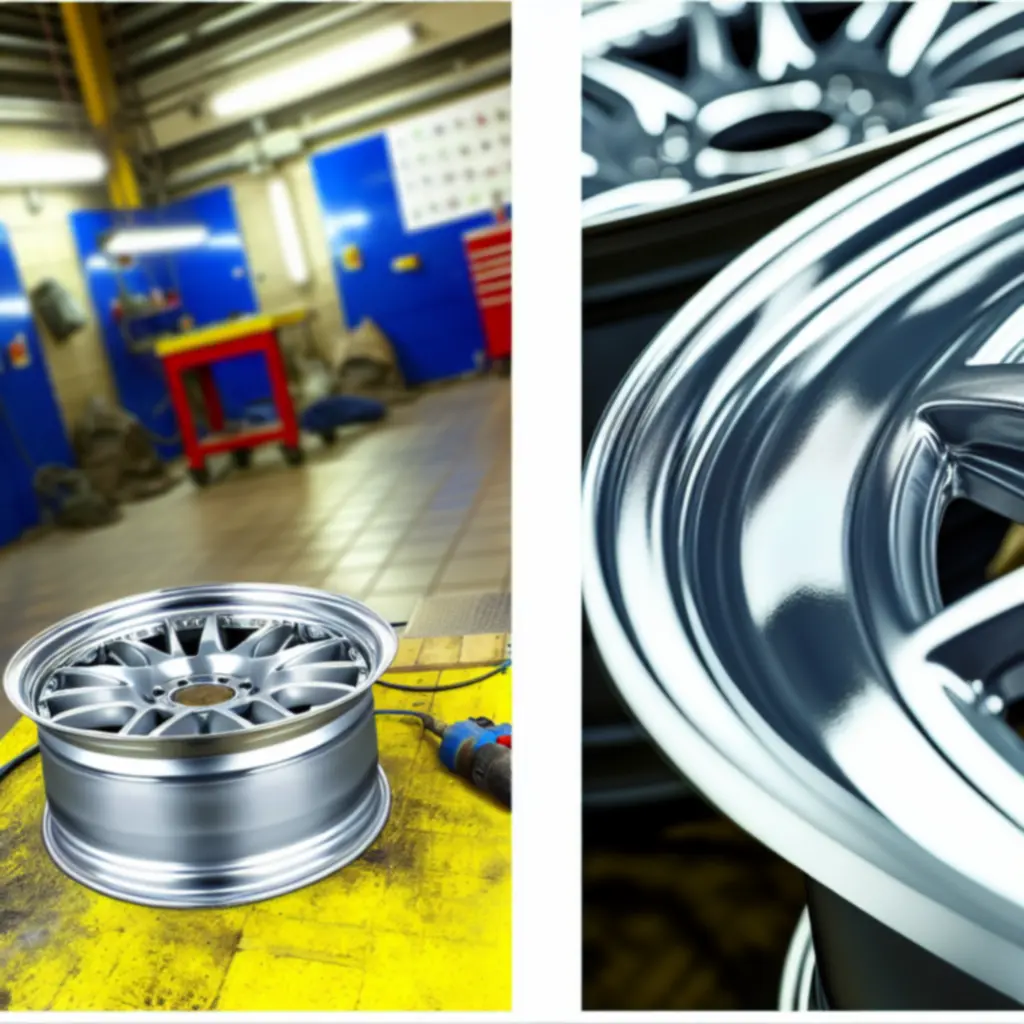 Close-up of a refurbished alloy wheel with sharp spokes and a bright metallic finish.