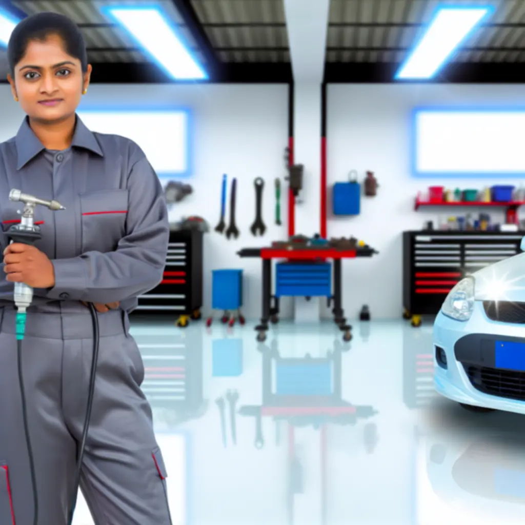 Professional auto repair specialist standing beside a vehicle