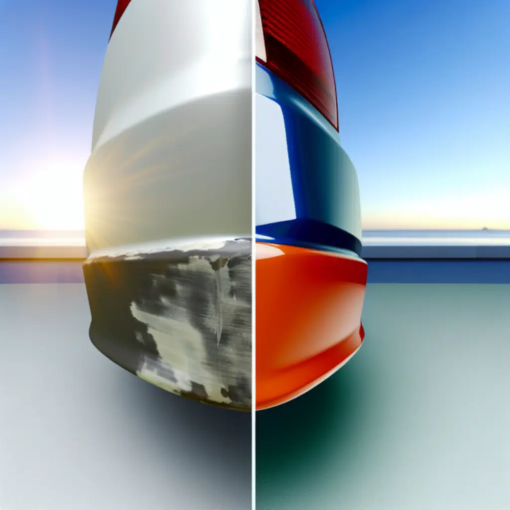 Before and after comparison of a restored bumper scuff