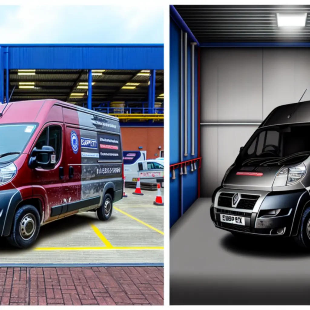 Before and after images of a fleet van cosmetic repair