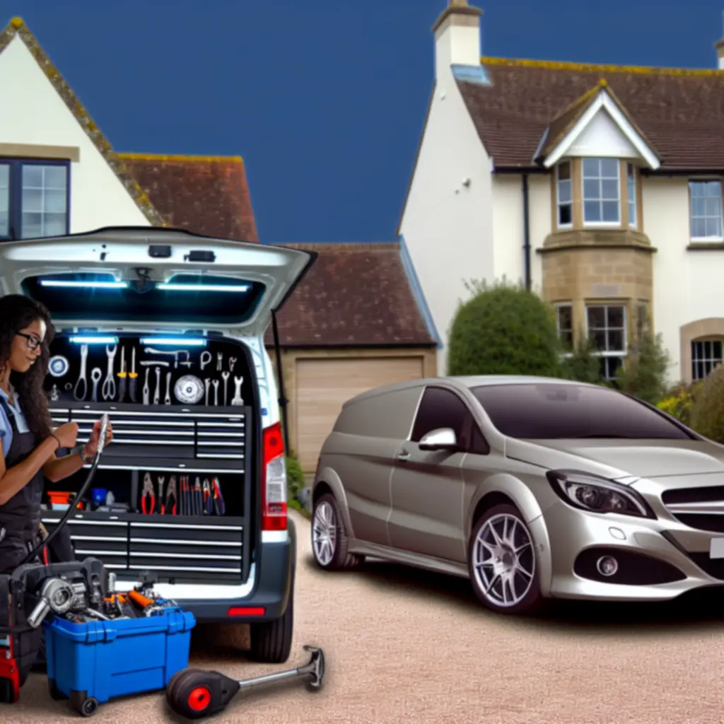 Mobile repair van in action performing cosmetic vehicle repairs on-site