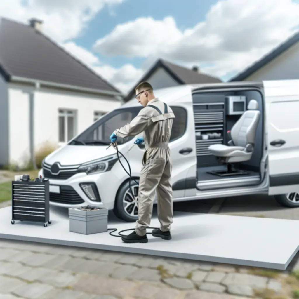 Fully equipped mobile workshop setup for vehicle paint and body repairs