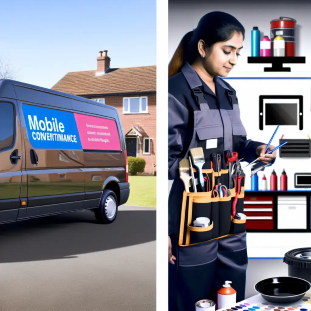 Mobile paintwork repair van set up for on-site work